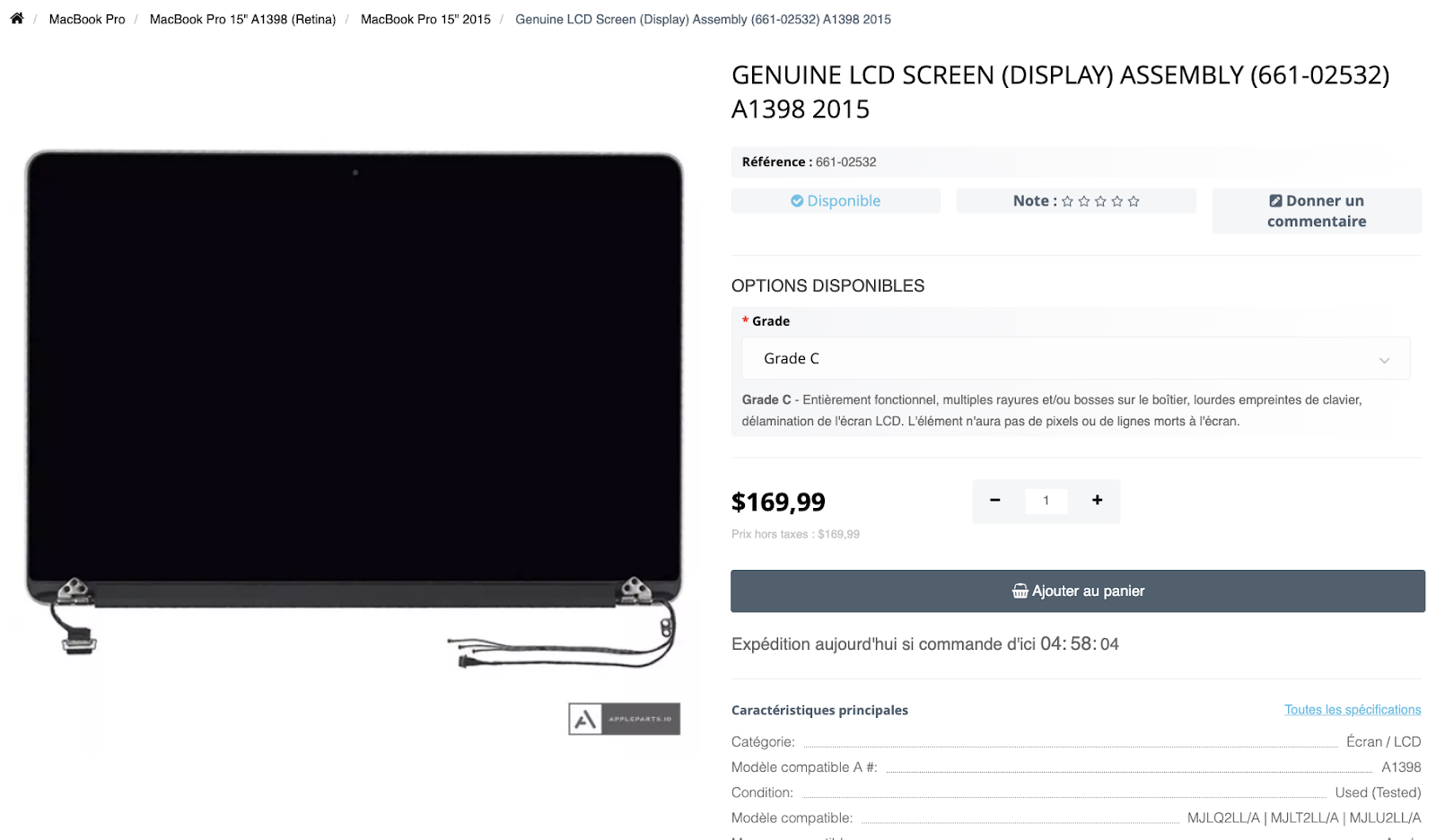 Écran LCD De Remplacement Pour MacBook Pro A1398 Mi-2015 15,4" - Neuf, Compatible Rétina